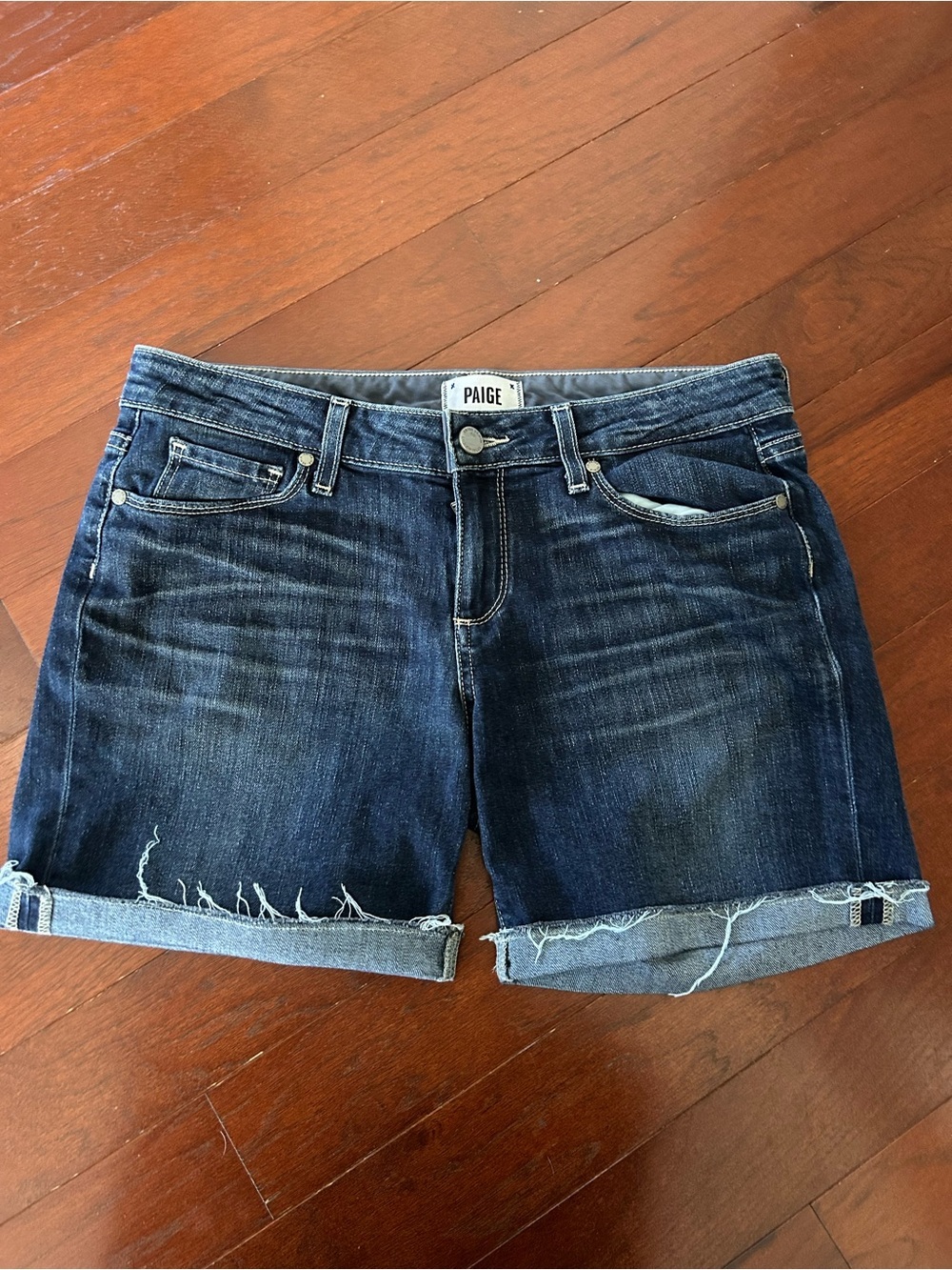 $179 Paige Grand Shorts – Dark Wash Denim Cutoffs (Size 28) stretchy excellent